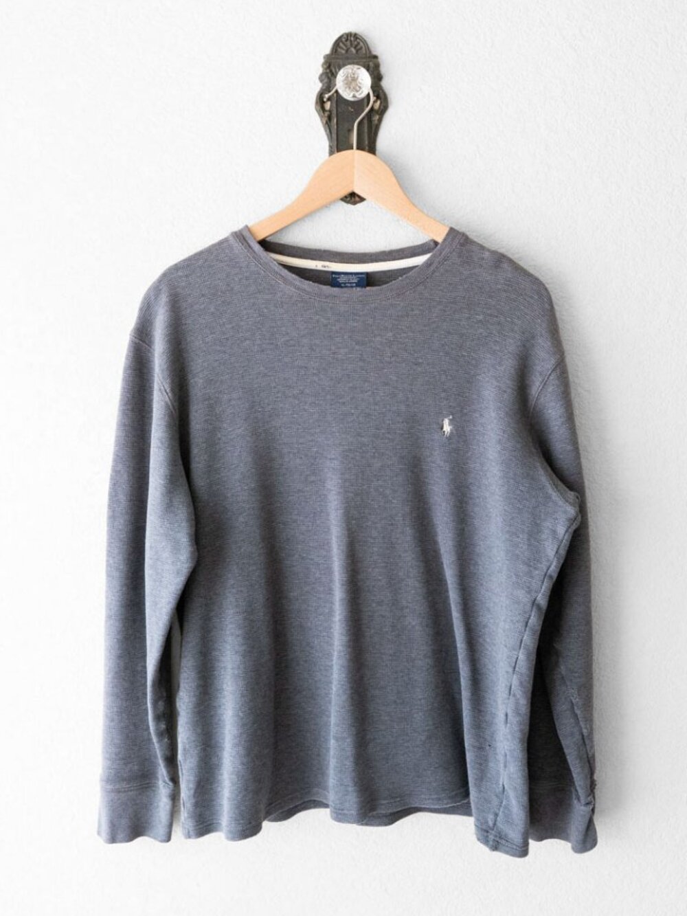 Polo Ralph Lauren Thermal Shirt Mens XL Gray Waffle Knit Distressed Grunge Cotto